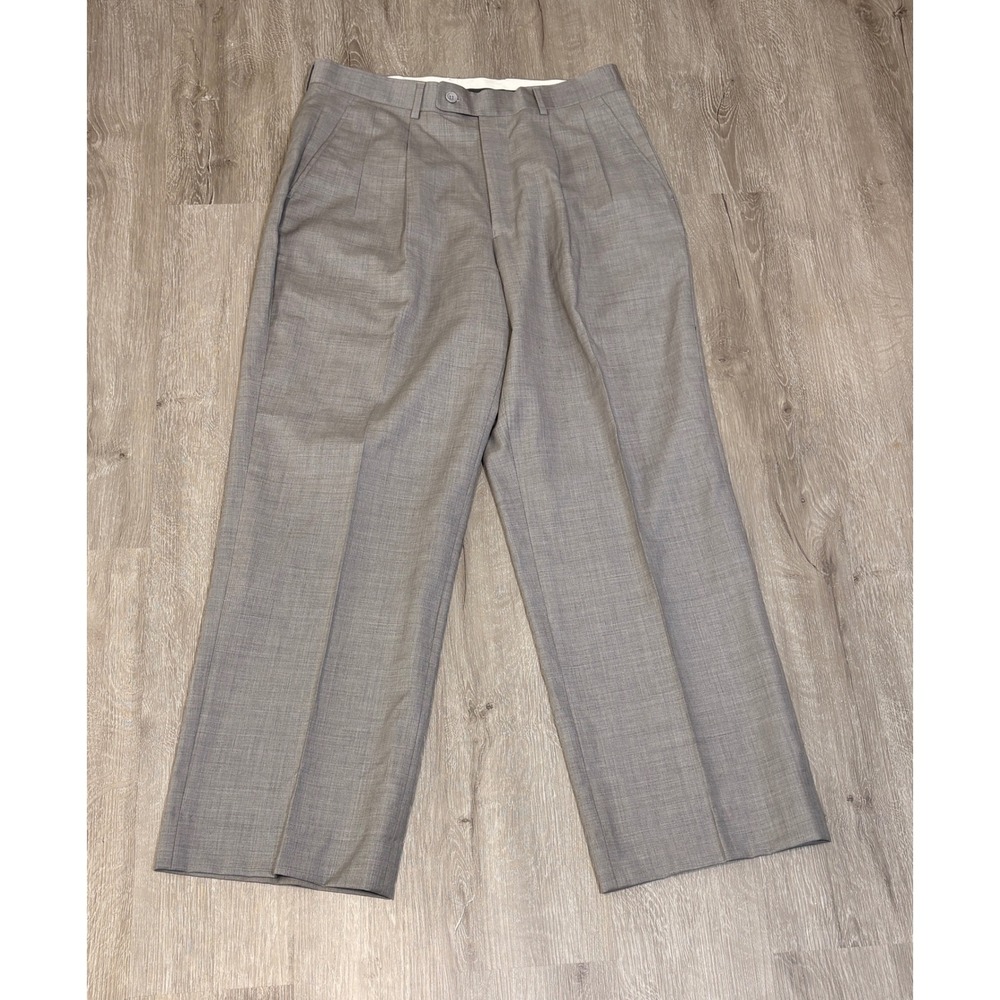 Mantoni Milan Italy Men Grey Super 140s Virgin Wool Pleated Dress Pants 34x29